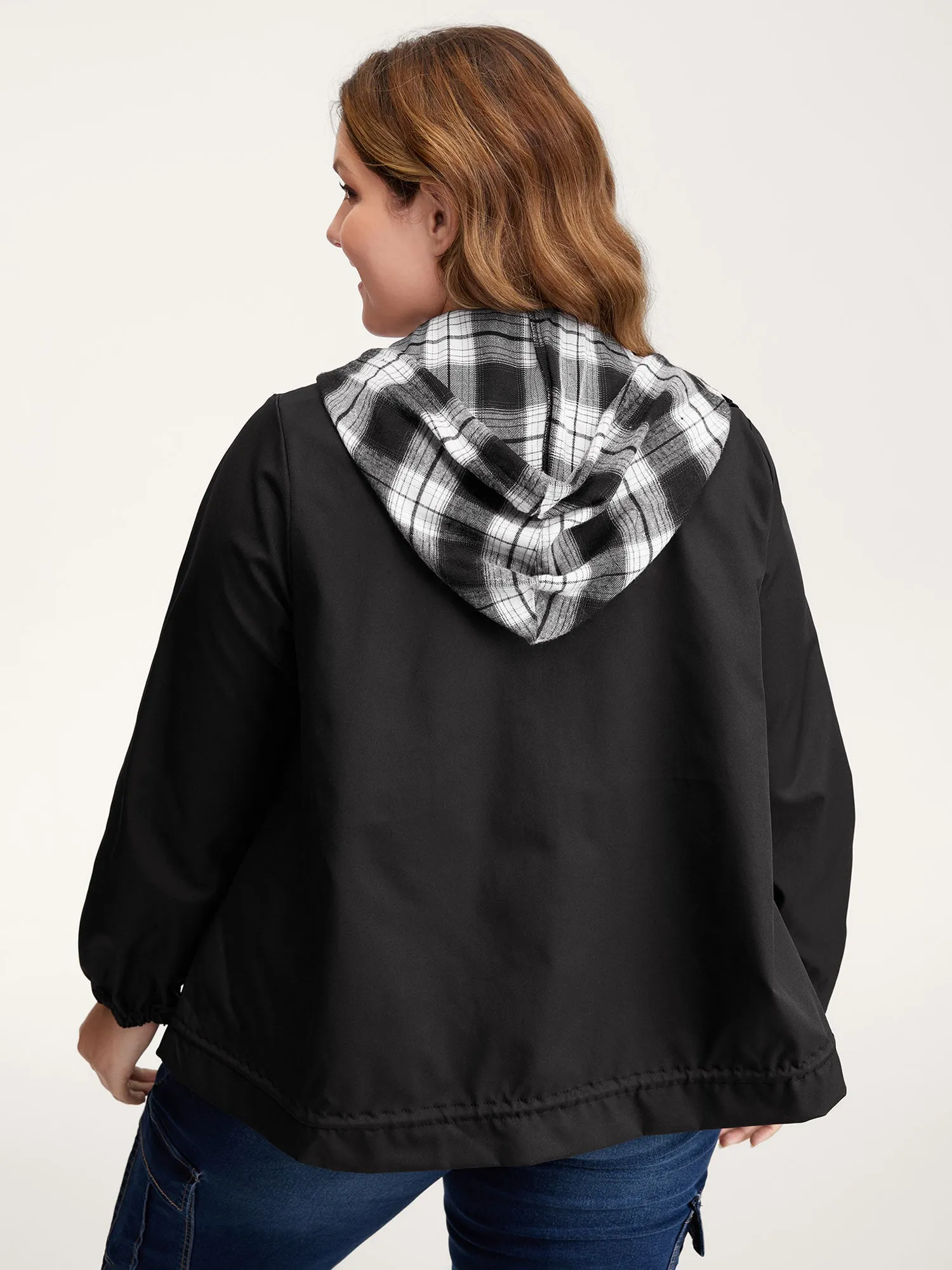 2-in-1 Plaid Hooded Adjustable Drawstring Jacket sold by Bloomchic product image thumbnail 4