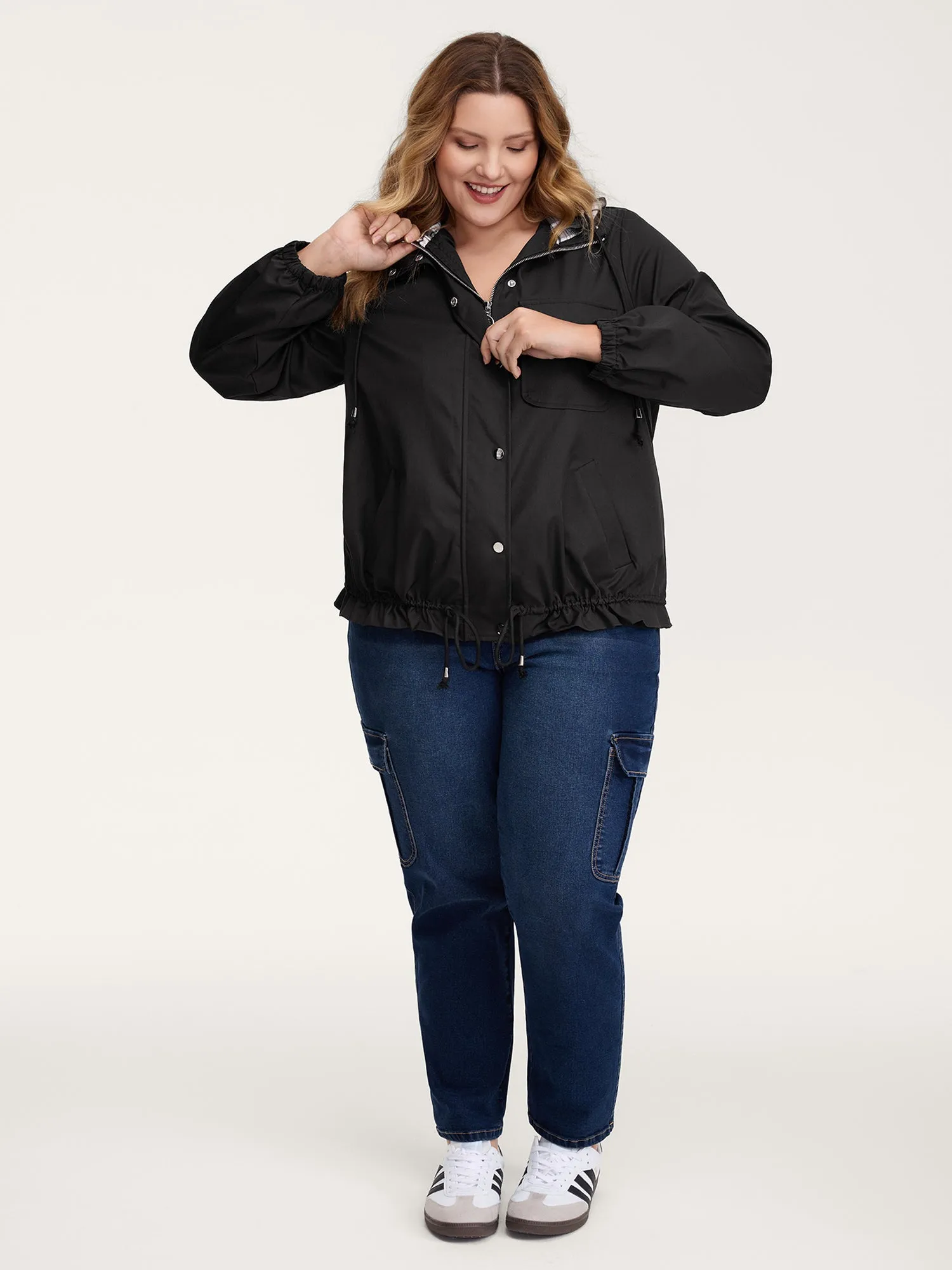 2-in-1 Plaid Hooded Adjustable Drawstring Jacket sold by Bloomchic product image thumbnail 3