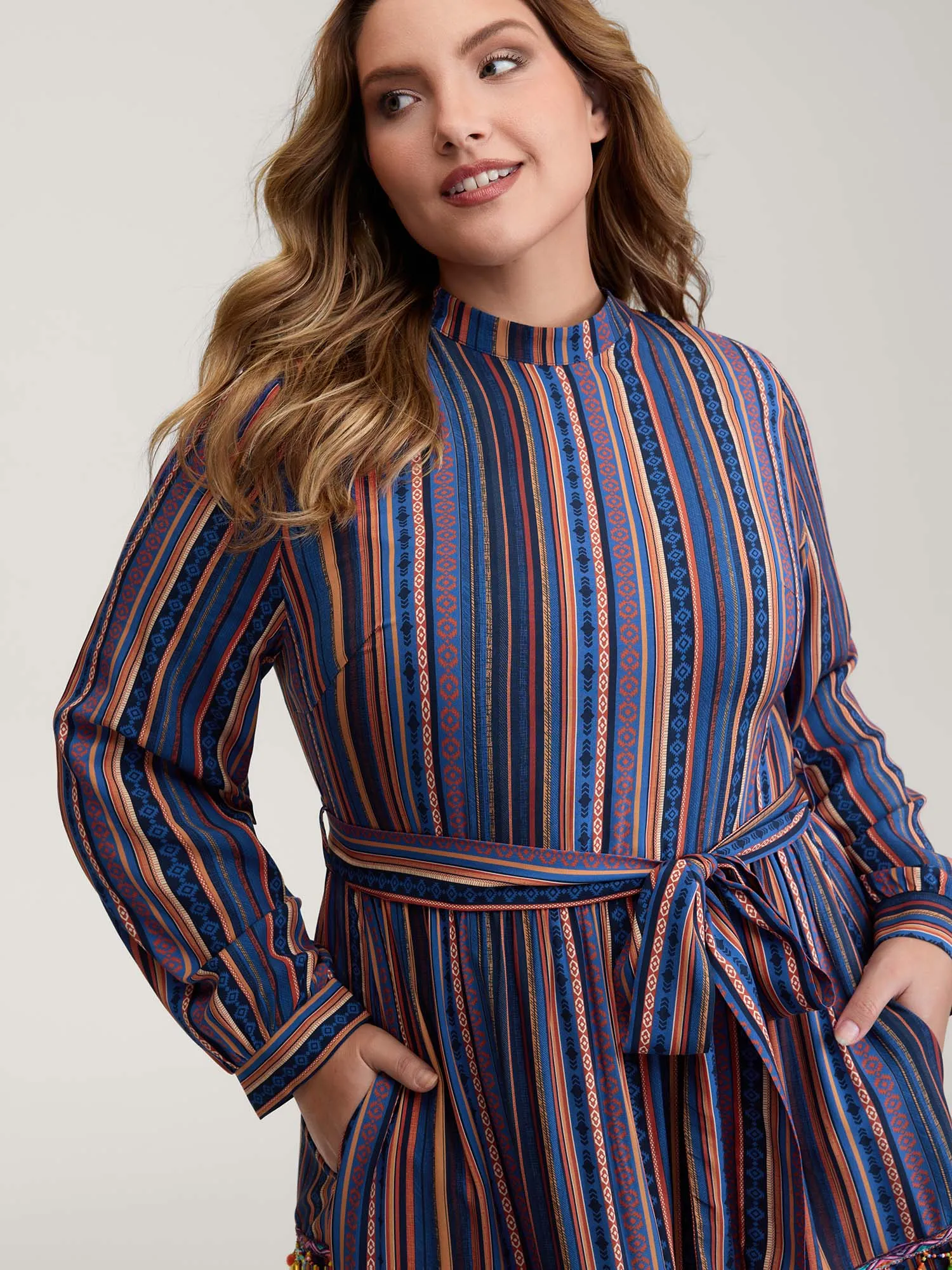 Stripe Tassels Stretchy Waist Pockets Maxi Dress sold by Bloomchic product image thumbnail 2