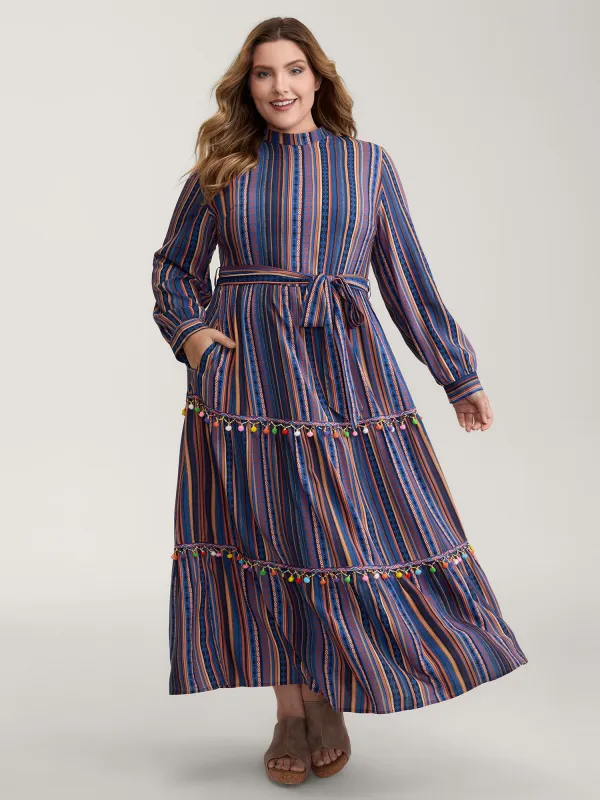 Stripe Tassels Stretchy Waist Pockets Maxi Dress sold by Bloomchic