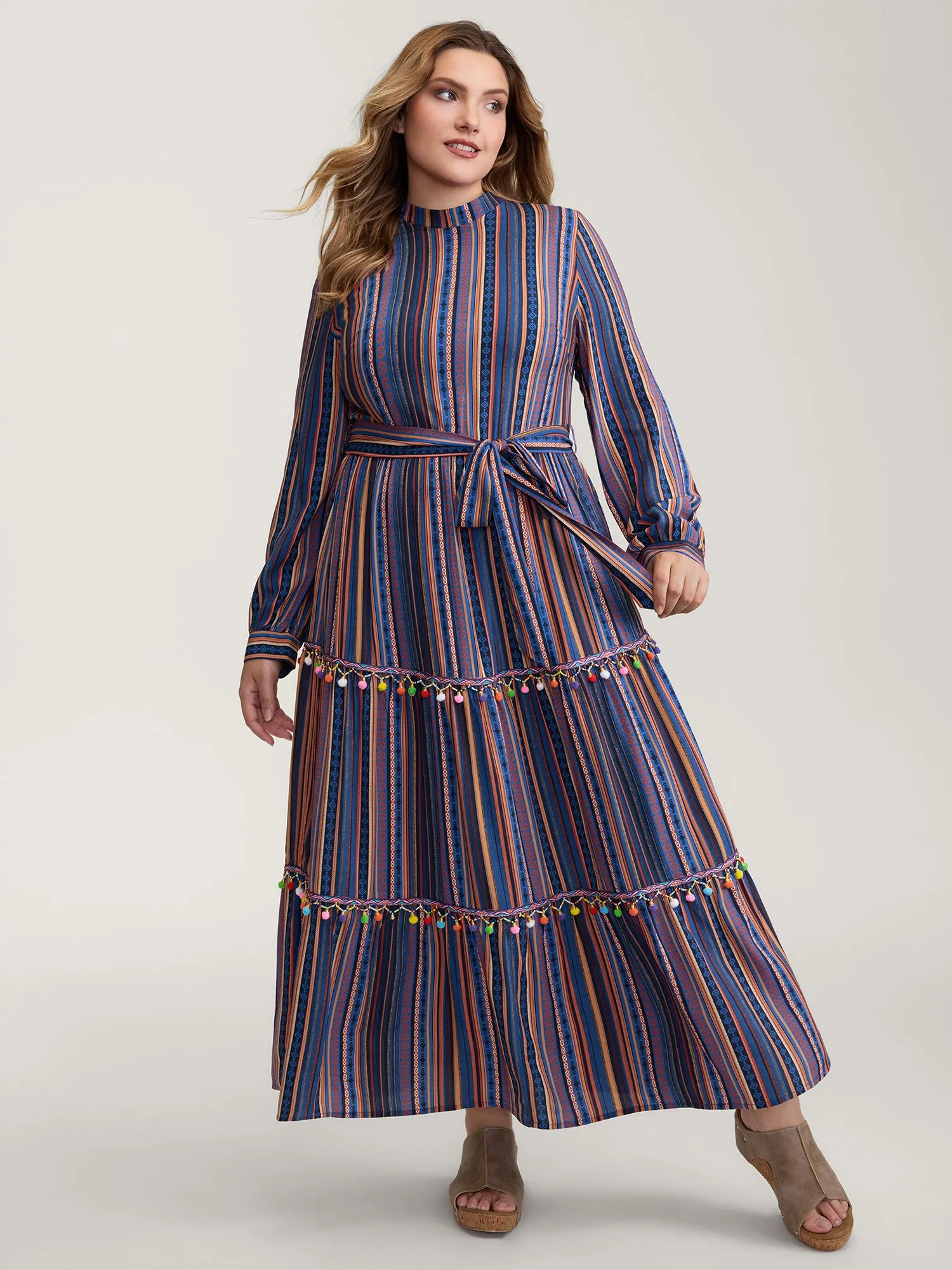Stripe Tassels Stretchy Waist Pockets Maxi Dress sold by Bloomchic product image thumbnail 3