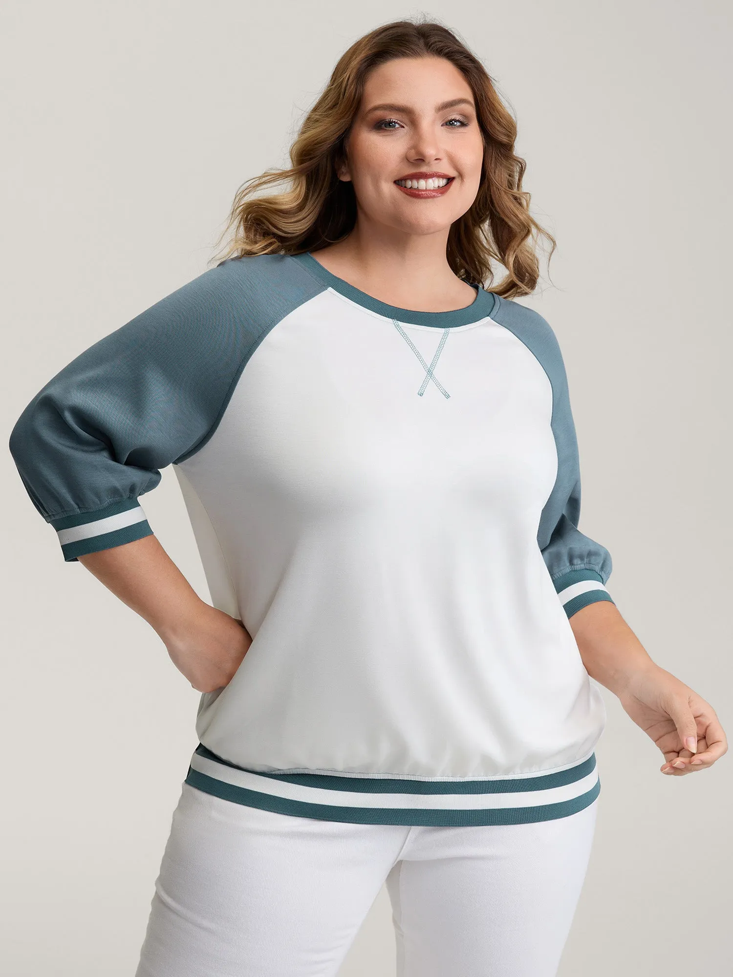 Supersoft Color Contrast Round Neck Sweatshirt sold by Bloomchic