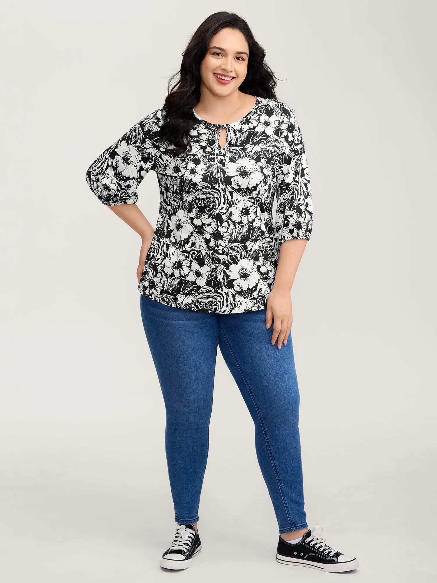 Stretchy Silhouette Flower Knit Top sold by Bloomchic product image thumbnail 3