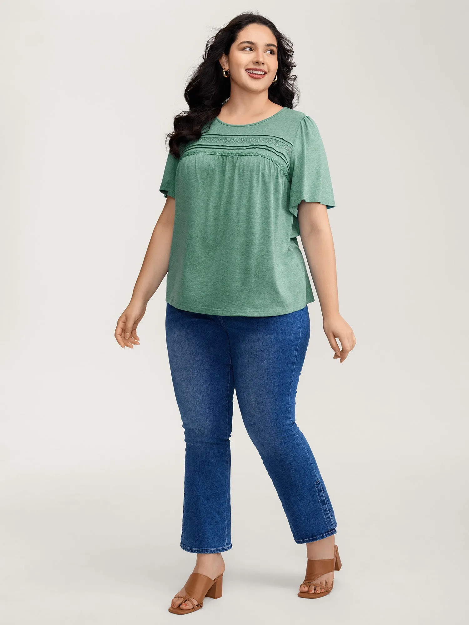 Supersoft Pleated Detail Lace Trim T-Shirt sold by Bloomchic product image thumbnail 3