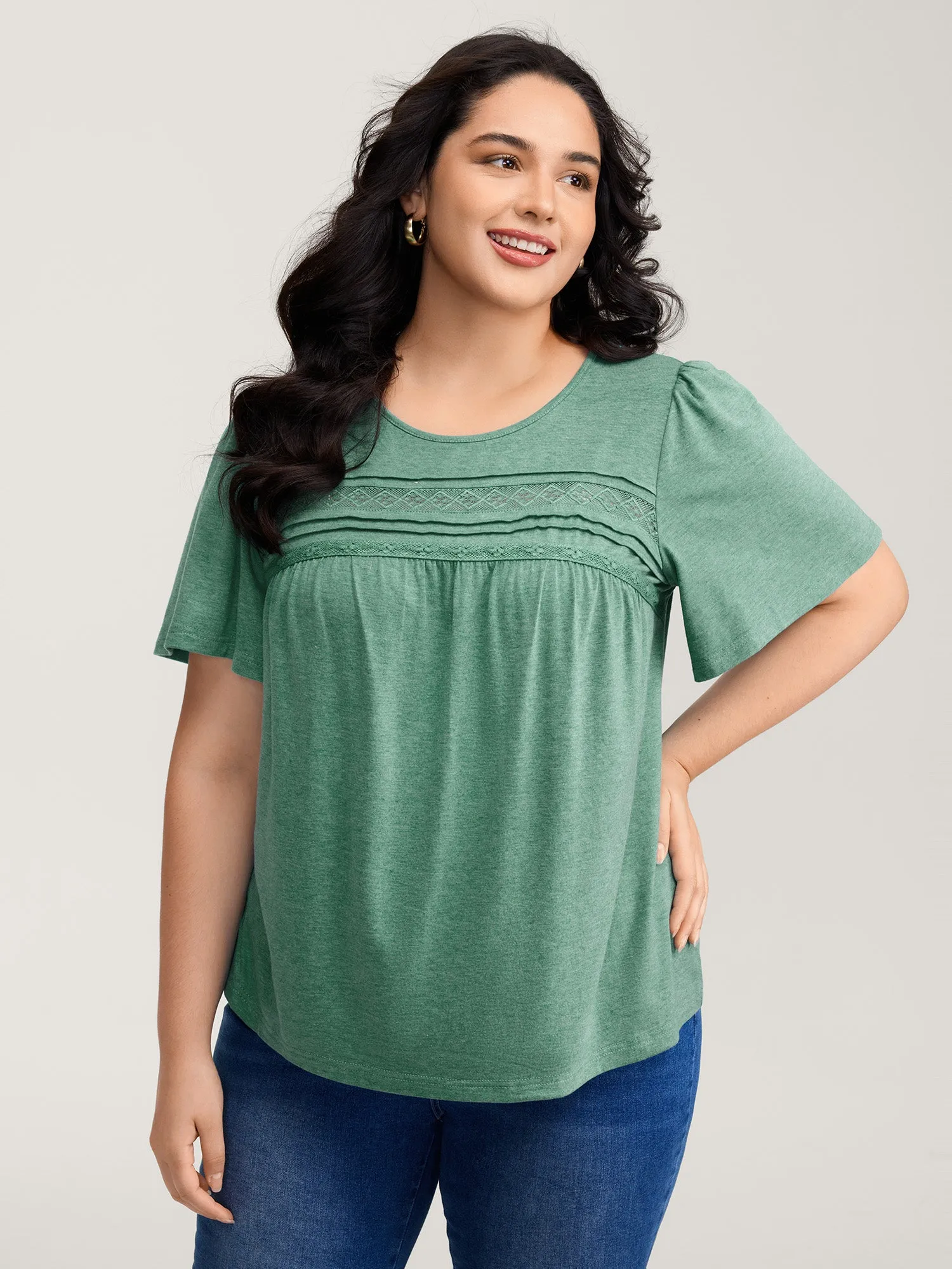 Supersoft Pleated Detail Lace Trim T-Shirt sold by Bloomchic product image thumbnail 2