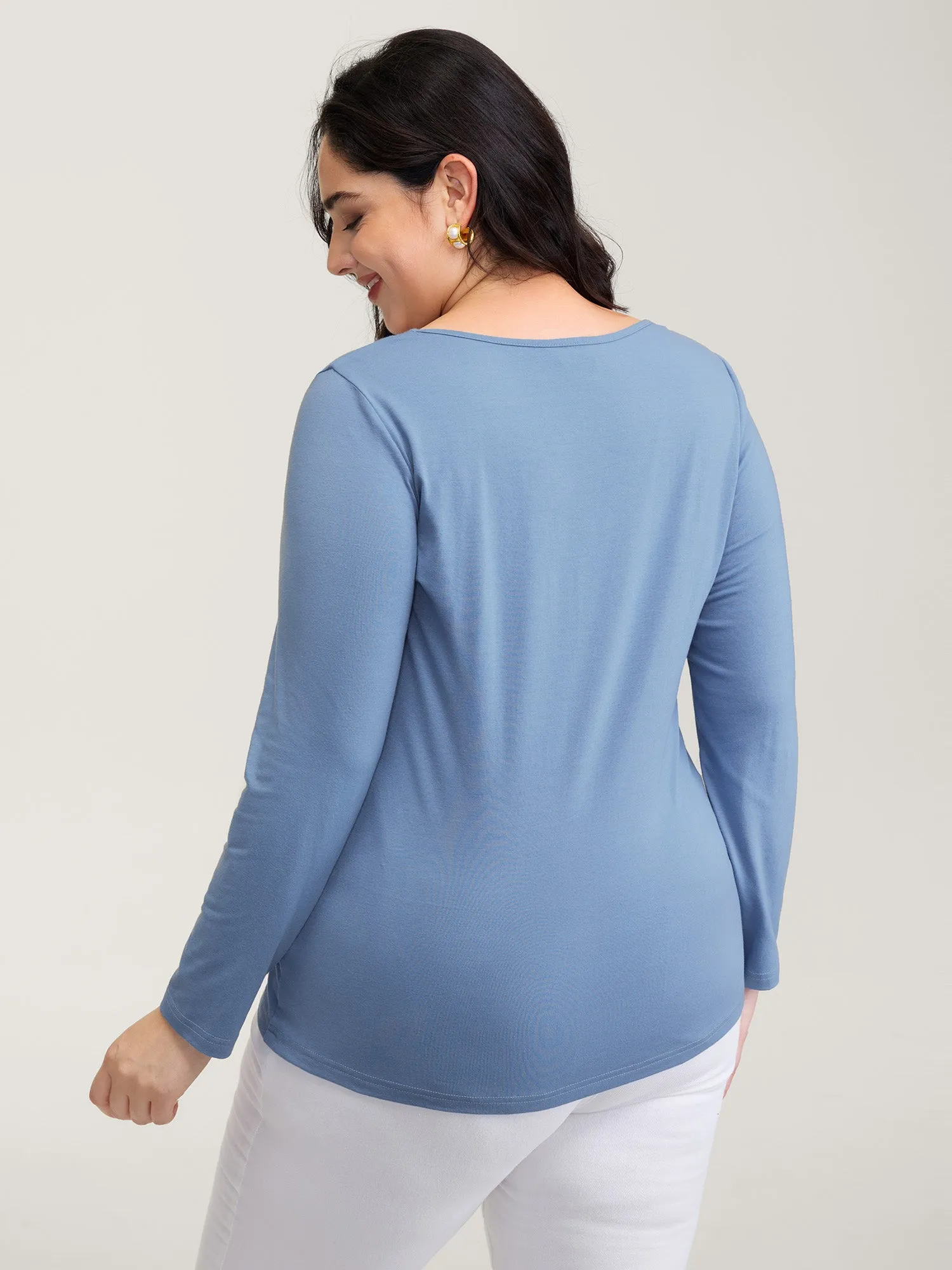 Button Placket Lace Scoop Neck T-Shirt sold by Bloomchic product image thumbnail 4