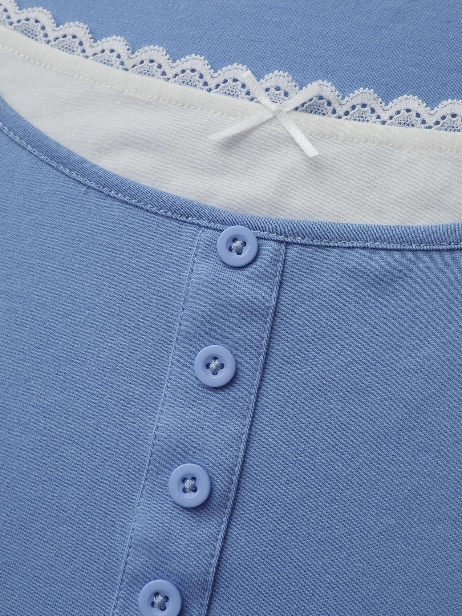 Button Placket Lace Scoop Neck T-Shirt sold by Bloomchic product image thumbnail 5