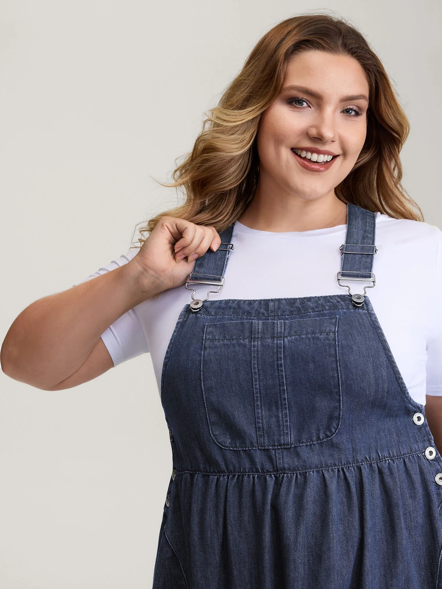 Denim Adjustable Overall Straps Pockets Midi Dress sold by Bloomchic product image thumbnail 2