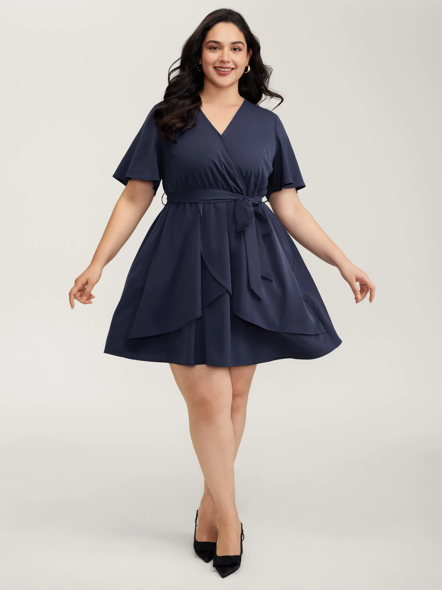 V-Neck Adjustable Belted Waist Mini Dress sold by Bloomchic product image thumbnail 4