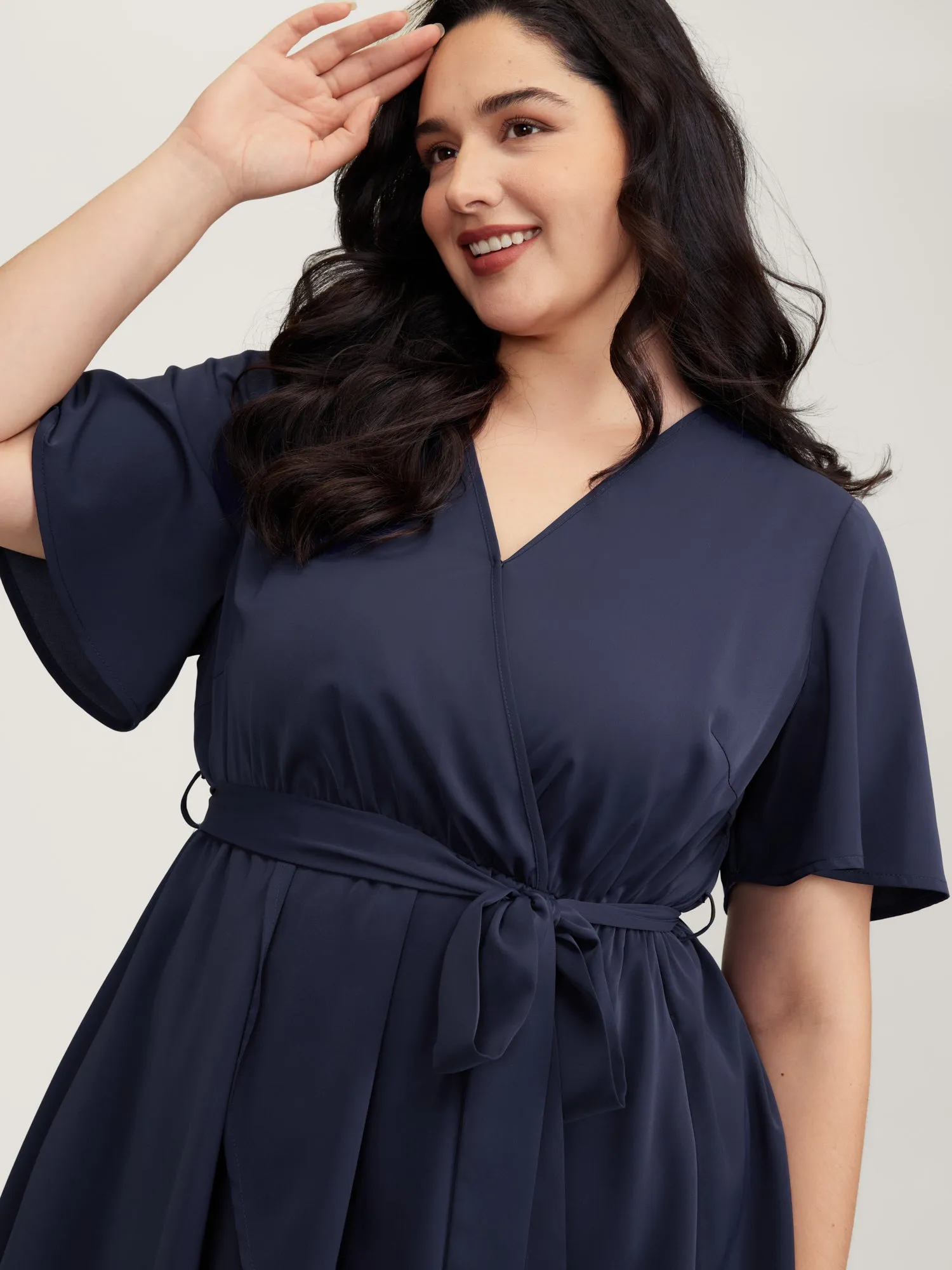 V-Neck Adjustable Belted Waist Mini Dress sold by Bloomchic product image thumbnail 2