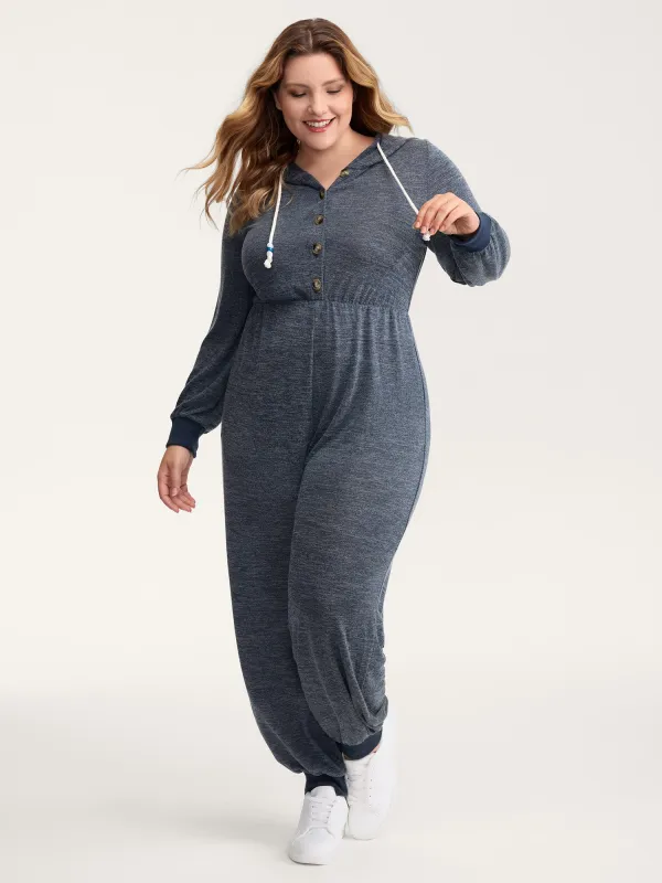 Heather Placket Pockets Ribbed Cuffs Jumpsuit sold by Bloomchic