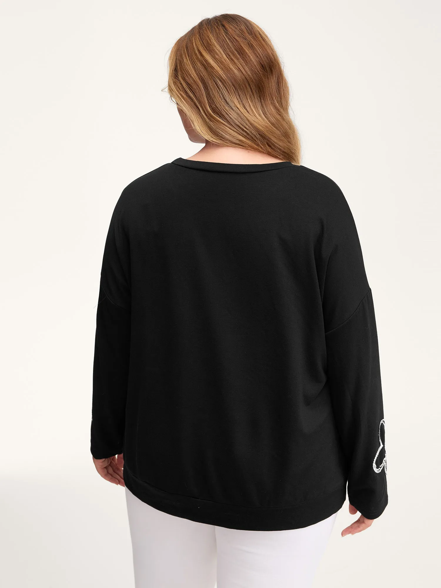 Floral Cord Embroidery Round Neck Sweatshirt sold by Bloomchic product image thumbnail 4