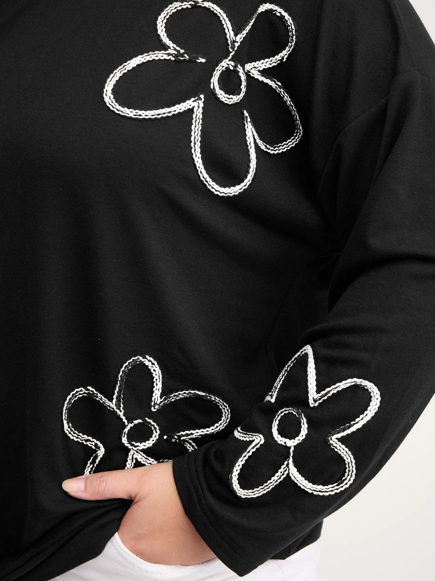 Floral Cord Embroidery Round Neck Sweatshirt sold by Bloomchic product image thumbnail 2