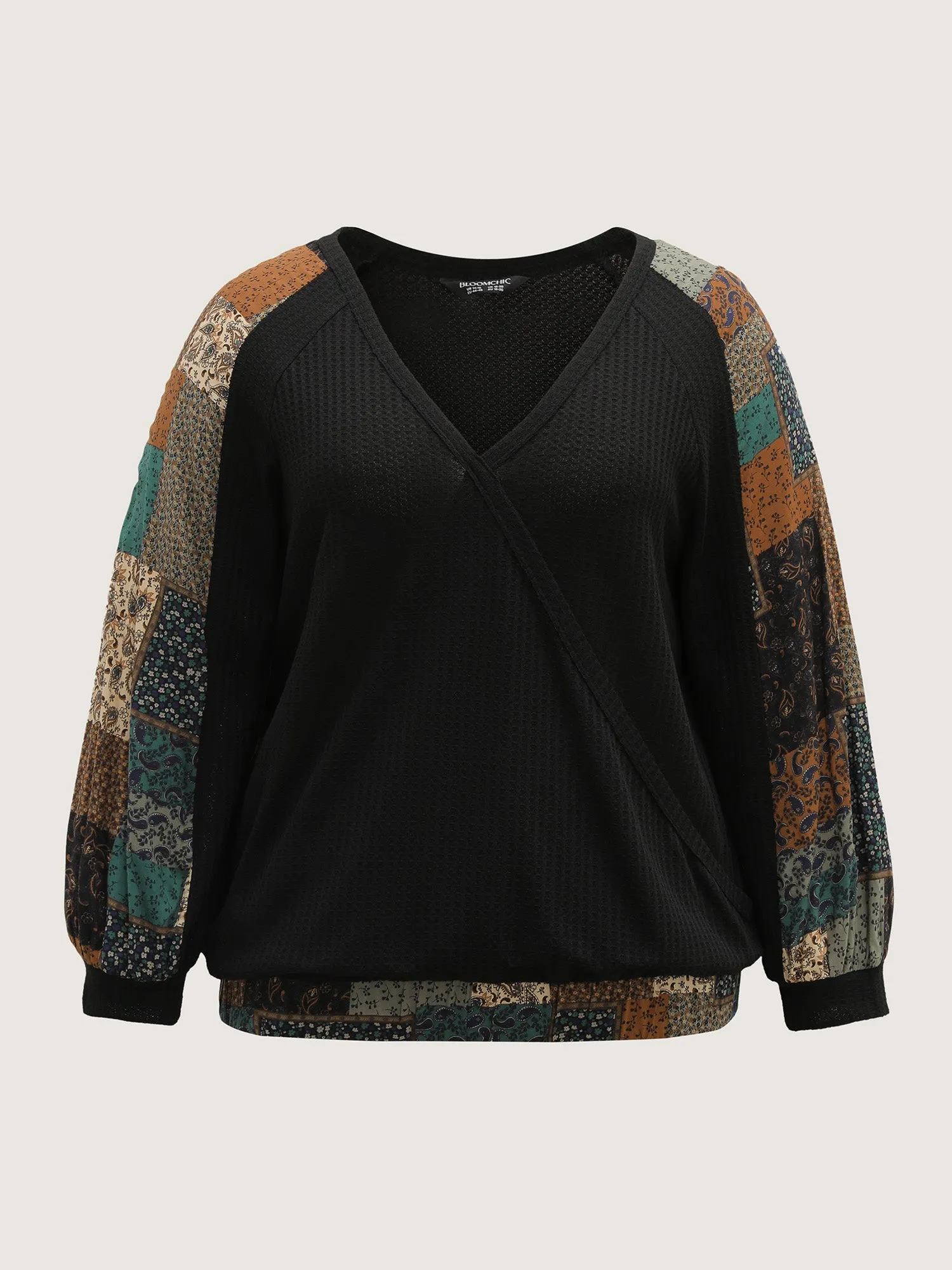 Textured Lace Trim Contrast Sleeve Sweatshirt sold by Bloomchic product image thumbnail 5