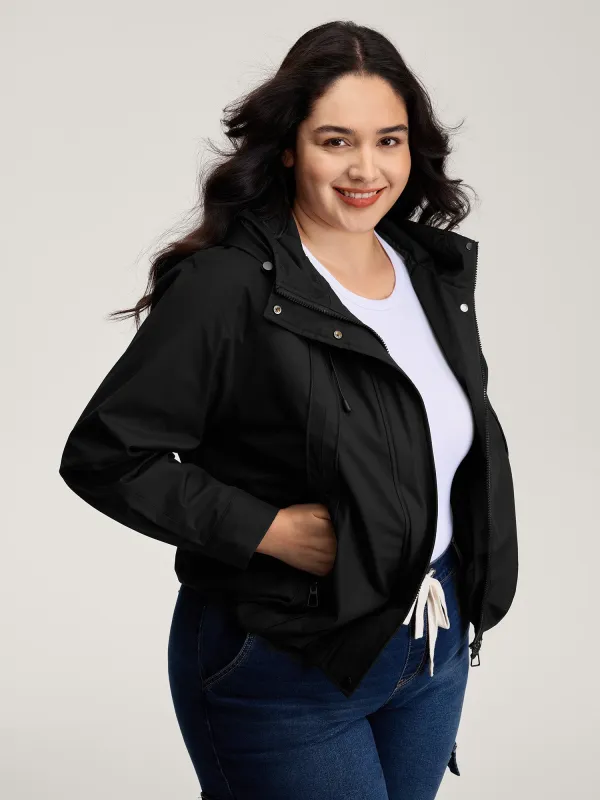 Pockets Zipper-Front Hooded Bomber Jacket sold by Bloomchic