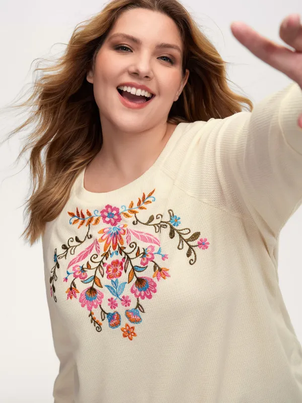 Colorful Floral Embroidery Anti-Abrasion Collar Sweatshirt sold by Bloomchic