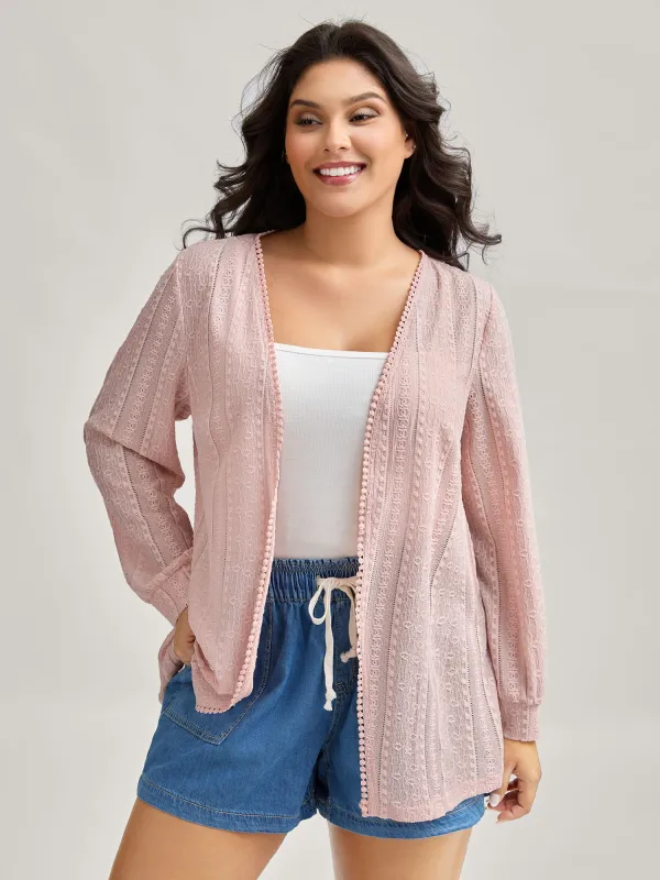 Textured Lace Trim Sheer Kimono Cardigan sold by Bloomchic