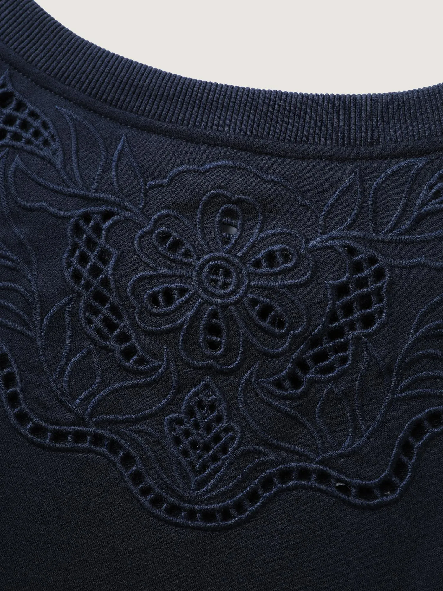 Floral Cut-Work Embroidery Solid Sweatshirt sold by Bloomchic product image thumbnail 5