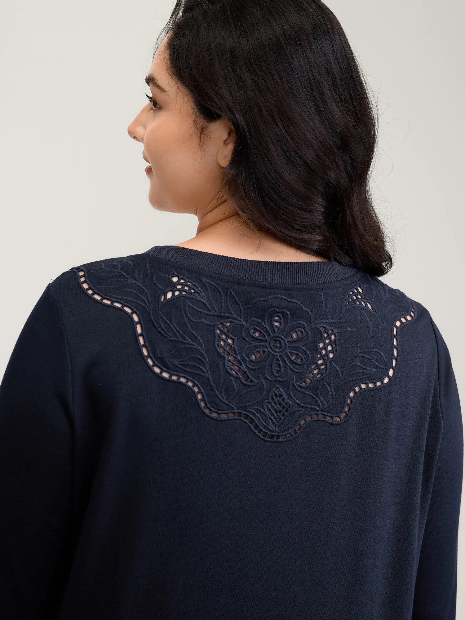 Floral Cut-Work Embroidery Solid Sweatshirt sold by Bloomchic