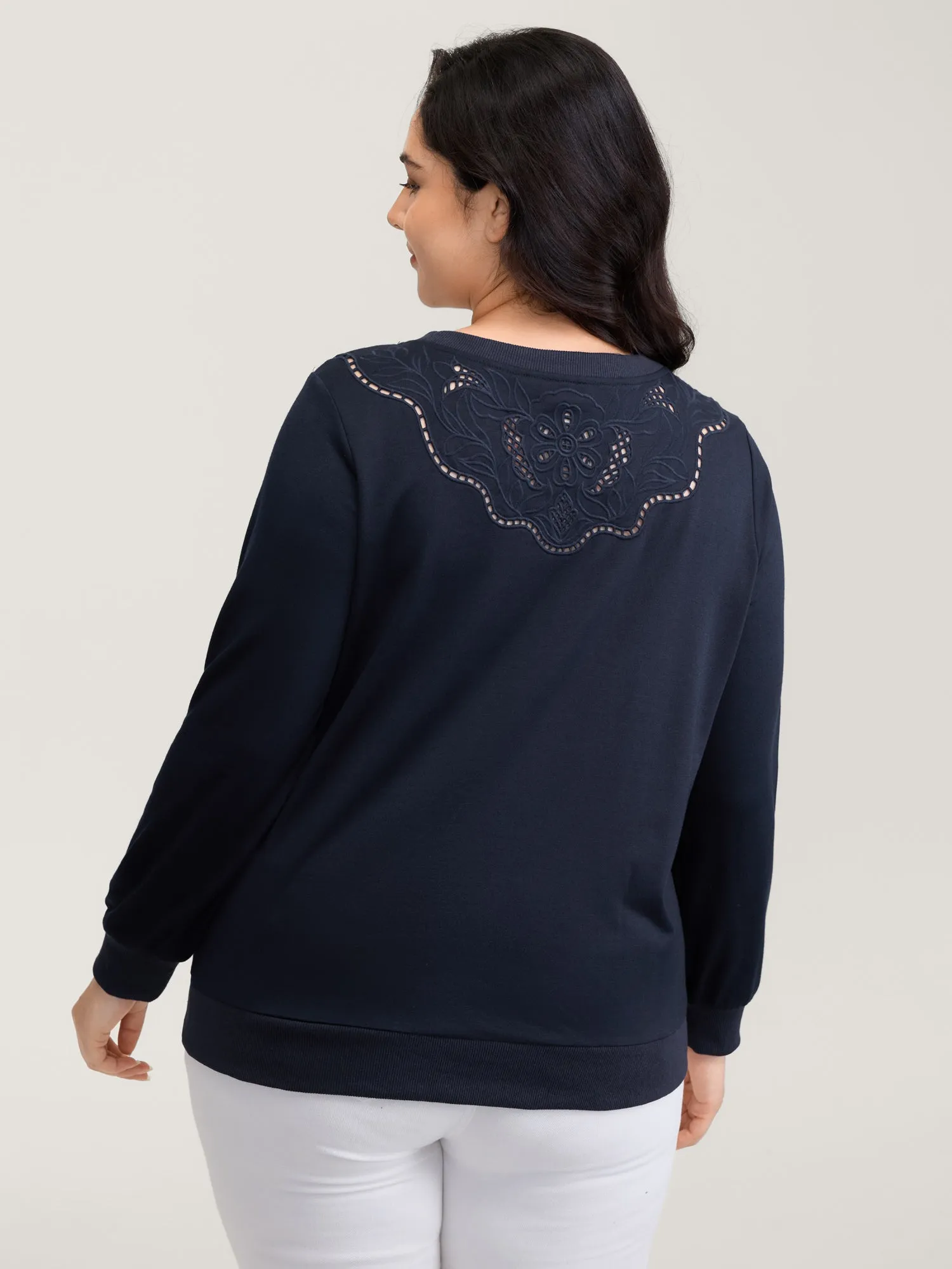 Floral Cut-Work Embroidery Solid Sweatshirt sold by Bloomchic product image thumbnail 4