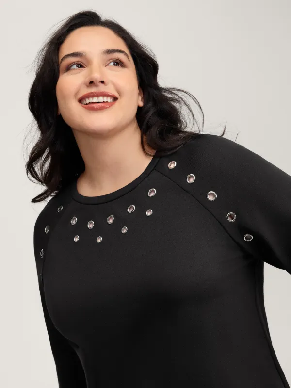 Metallic Loop Detail Relaxed-Fit Sweatshirt sold by Bloomchic
