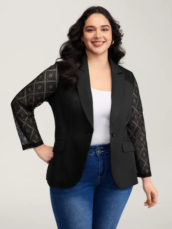 Stretchy Textured Sheer Sleeve Contrast Blazer sold by Bloomchic
