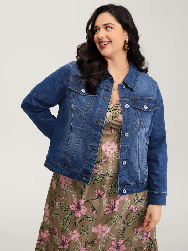 Seamed Chest Pockets Button Denim Jacket sold by Bloomchic