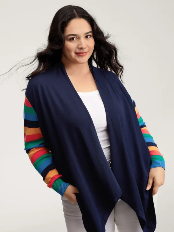 Colorful Stripes Irregular Hem Knit Cardigan sold by Bloomchic