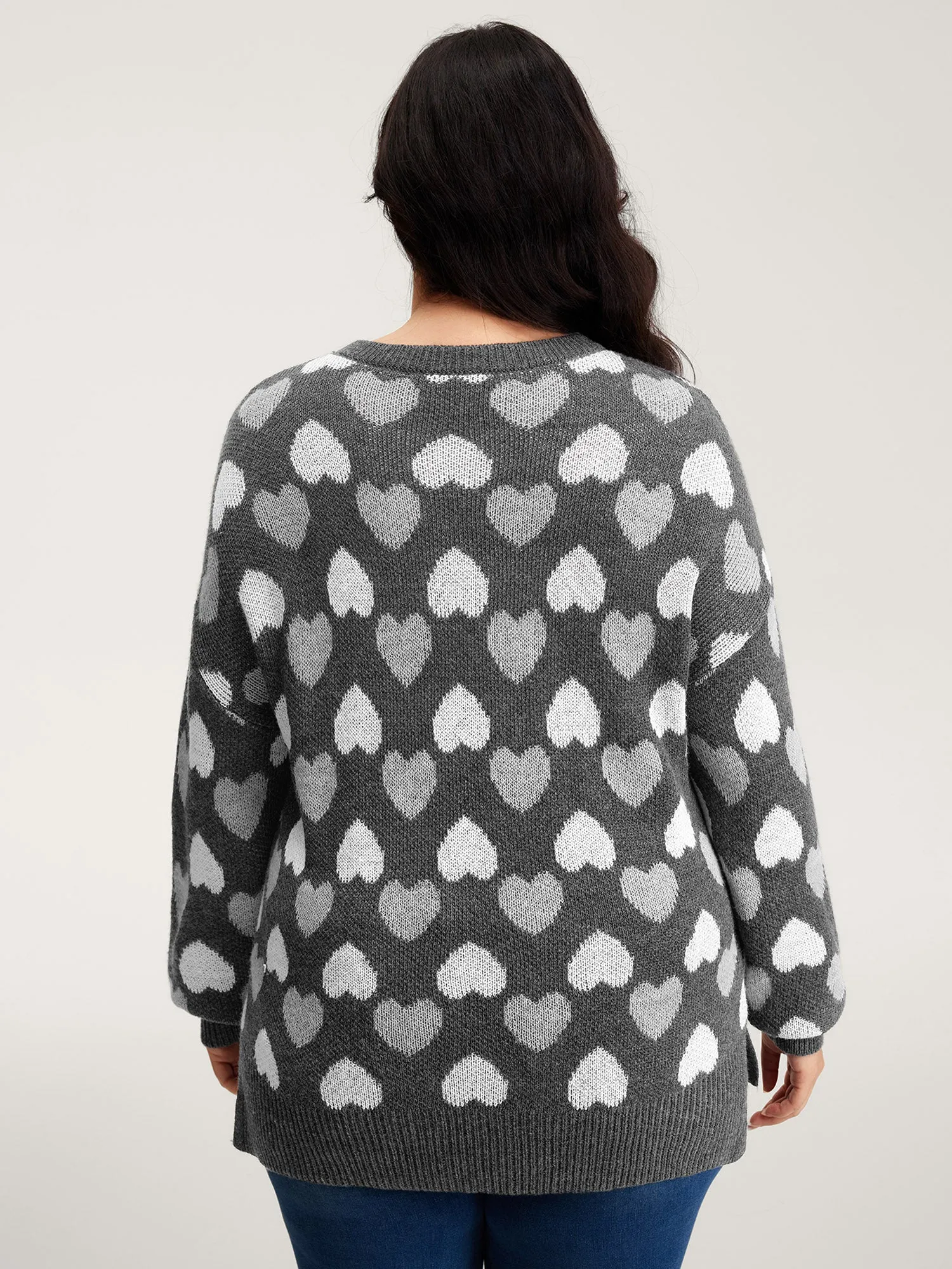 Monochrome Hearts Slit Round Neck Pullover sold by Bloomchic product image thumbnail 4