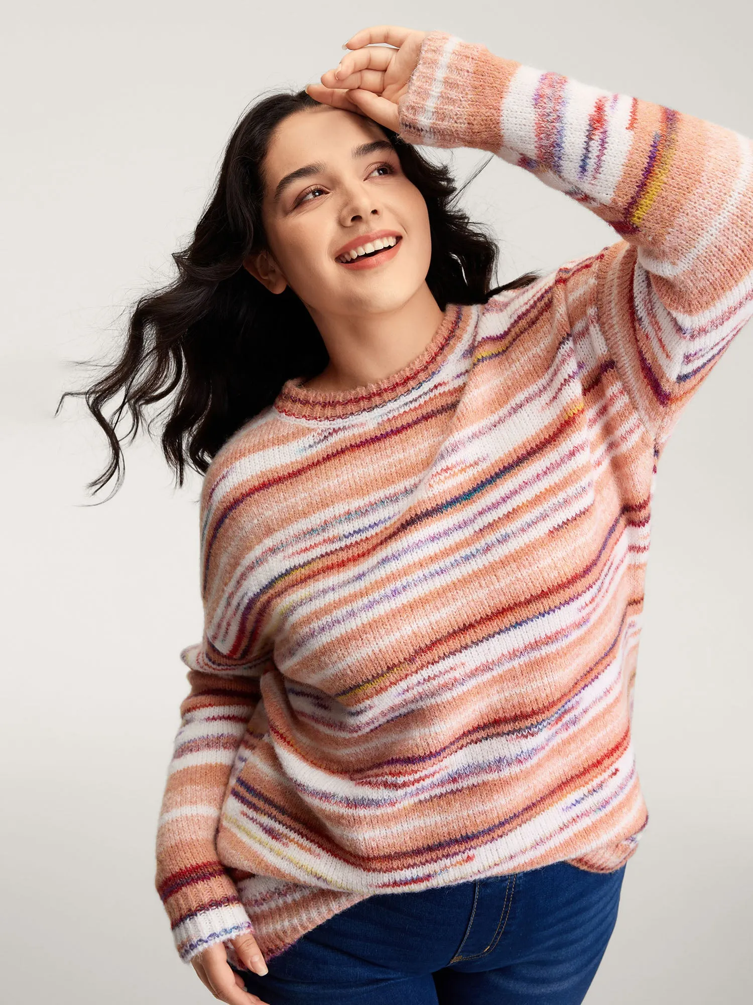 Color Gradient Stripe Crew Neck Pullover sold by Bloomchic