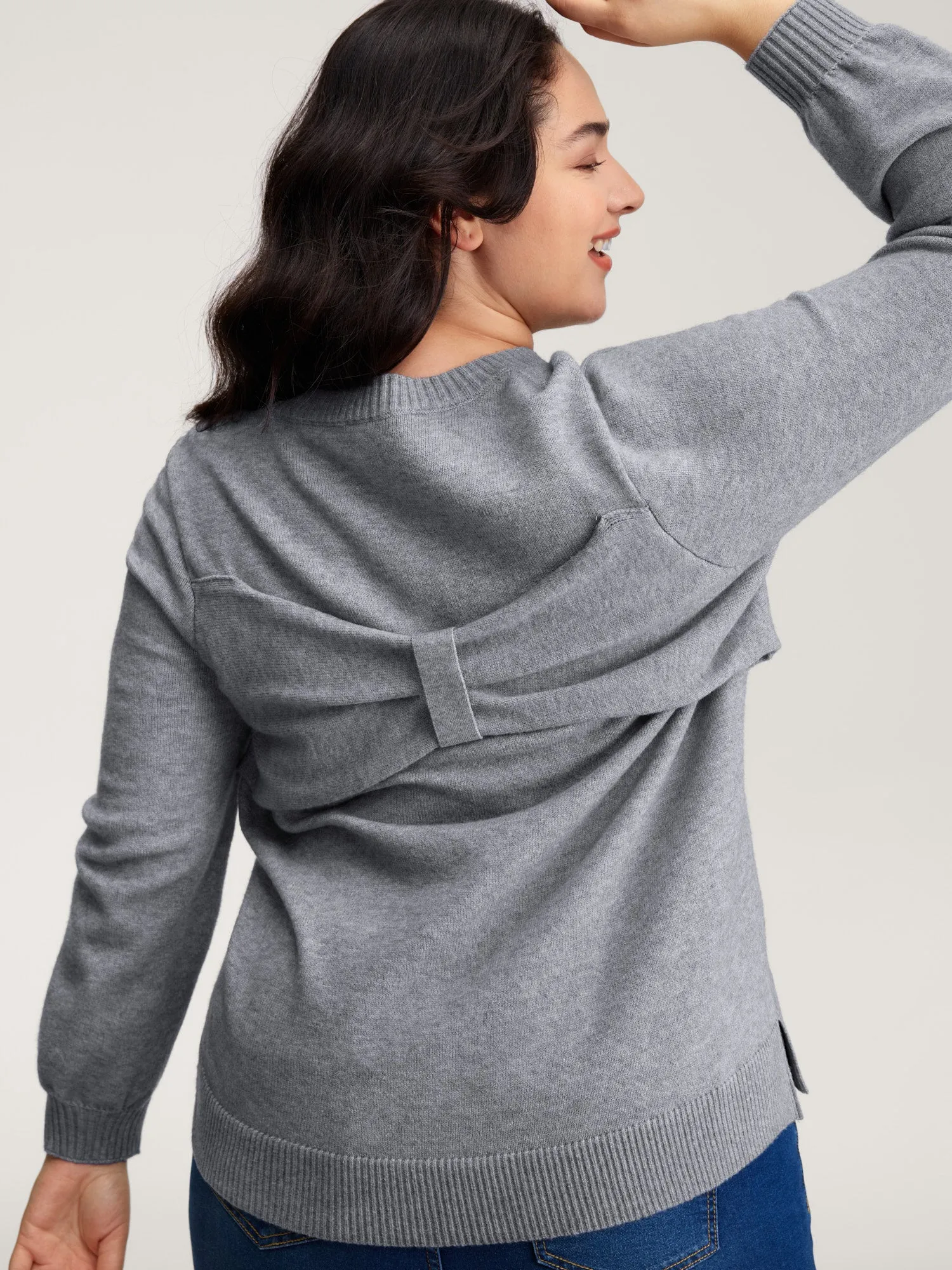 Bow Detail Ribbed Hem Pullover sold by Bloomchic