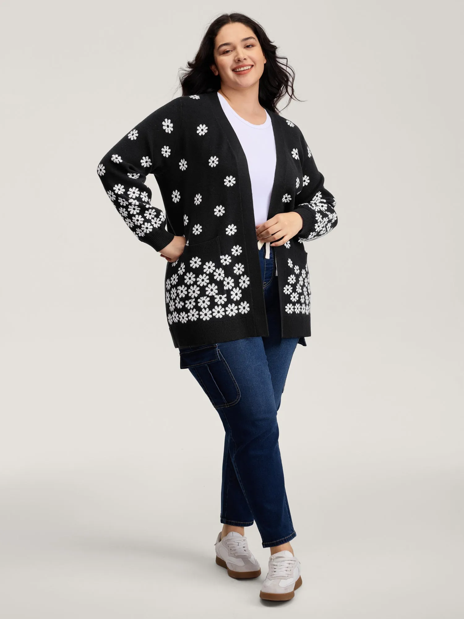 Scattered Floral Pattern Open-Front Cardigan sold by Bloomchic product image thumbnail 3