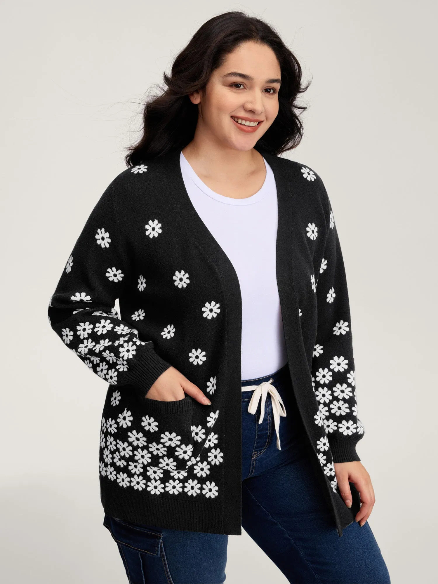Scattered Floral Pattern Open-Front Cardigan sold by Bloomchic product image thumbnail 2