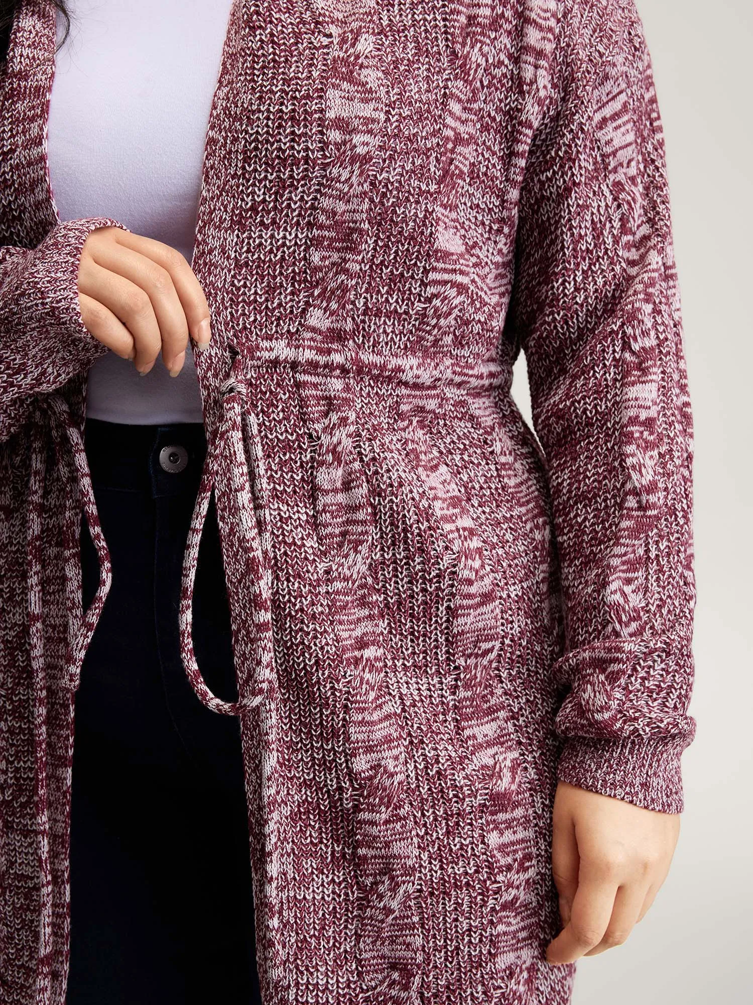 Cable Stitch Heather Hooded Knit Cardigan sold by Bloomchic product image thumbnail 2