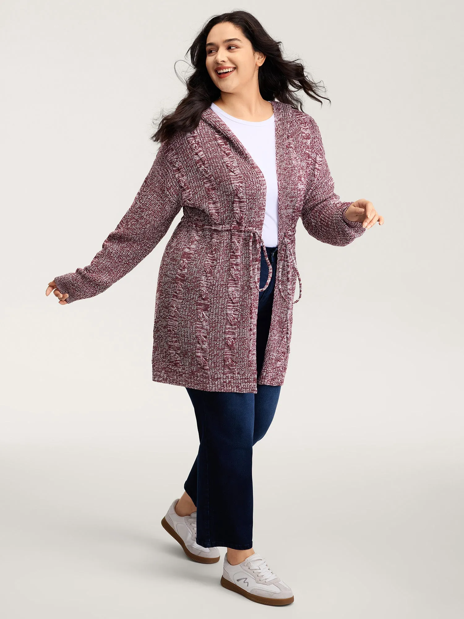 Cable Stitch Heather Hooded Knit Cardigan sold by Bloomchic product image thumbnail 3