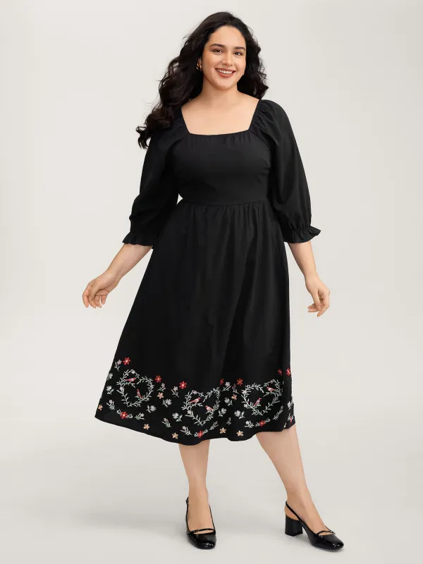 Floral Embroidery Puff Sleeve Midi Dress sold by Bloomchic