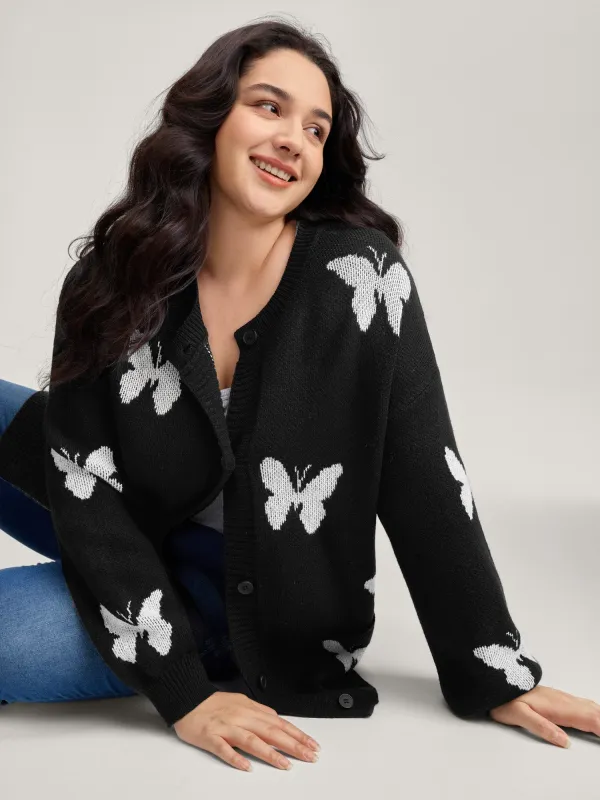Butterfly Jacquard Pattern Knit Cardigan sold by Bloomchic