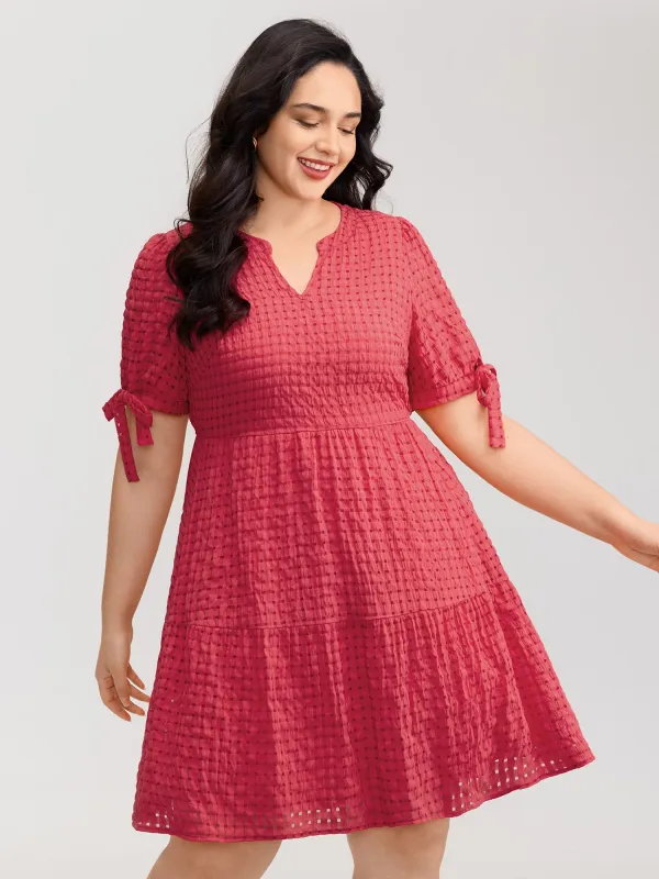 Check Textured Knot Sleeve Knee-Length Dress sold by Bloomchic