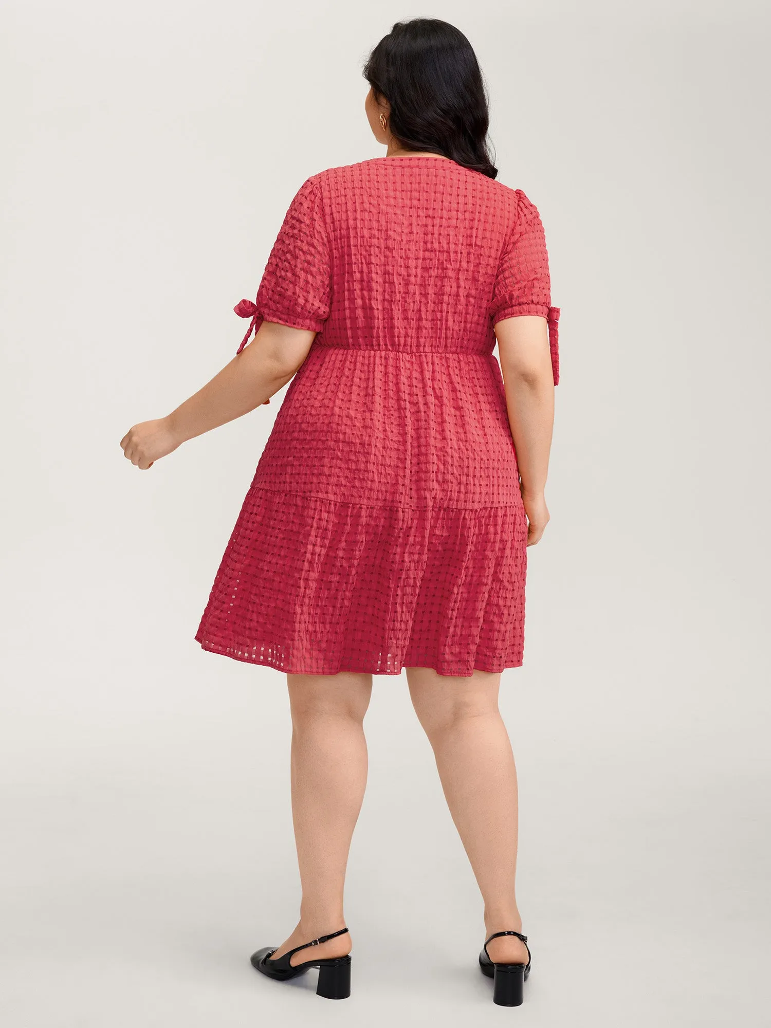 Check Textured Knot Sleeve Knee-Length Dress sold by Bloomchic product image thumbnail 5