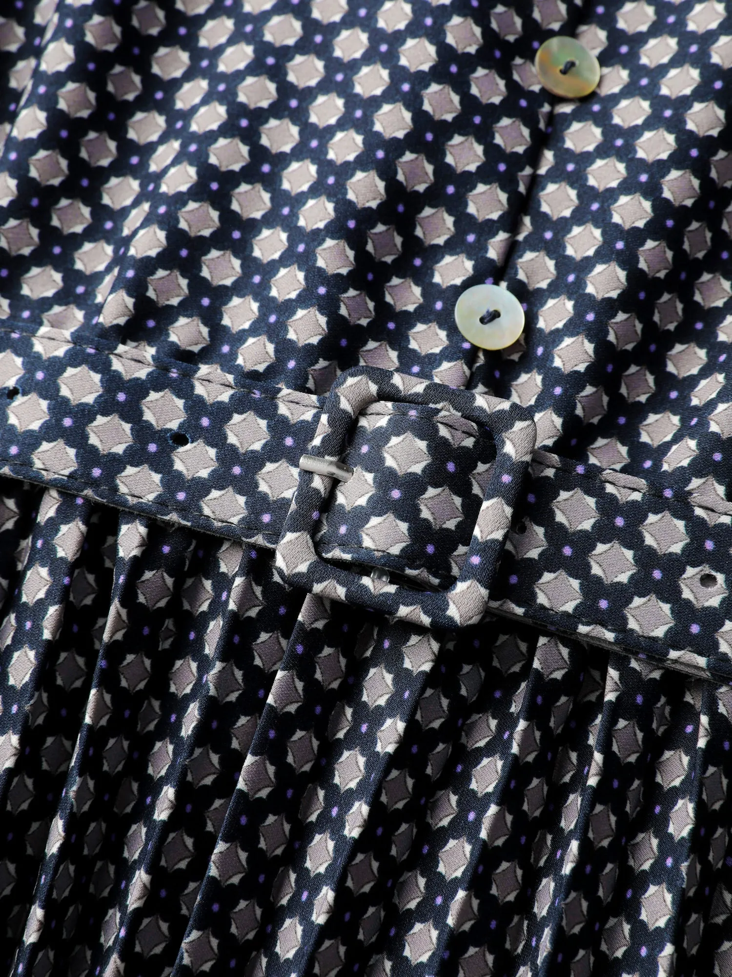 Geometric Print Pleated Notched Collar Midi Dress sold by Bloomchic product image thumbnail 5