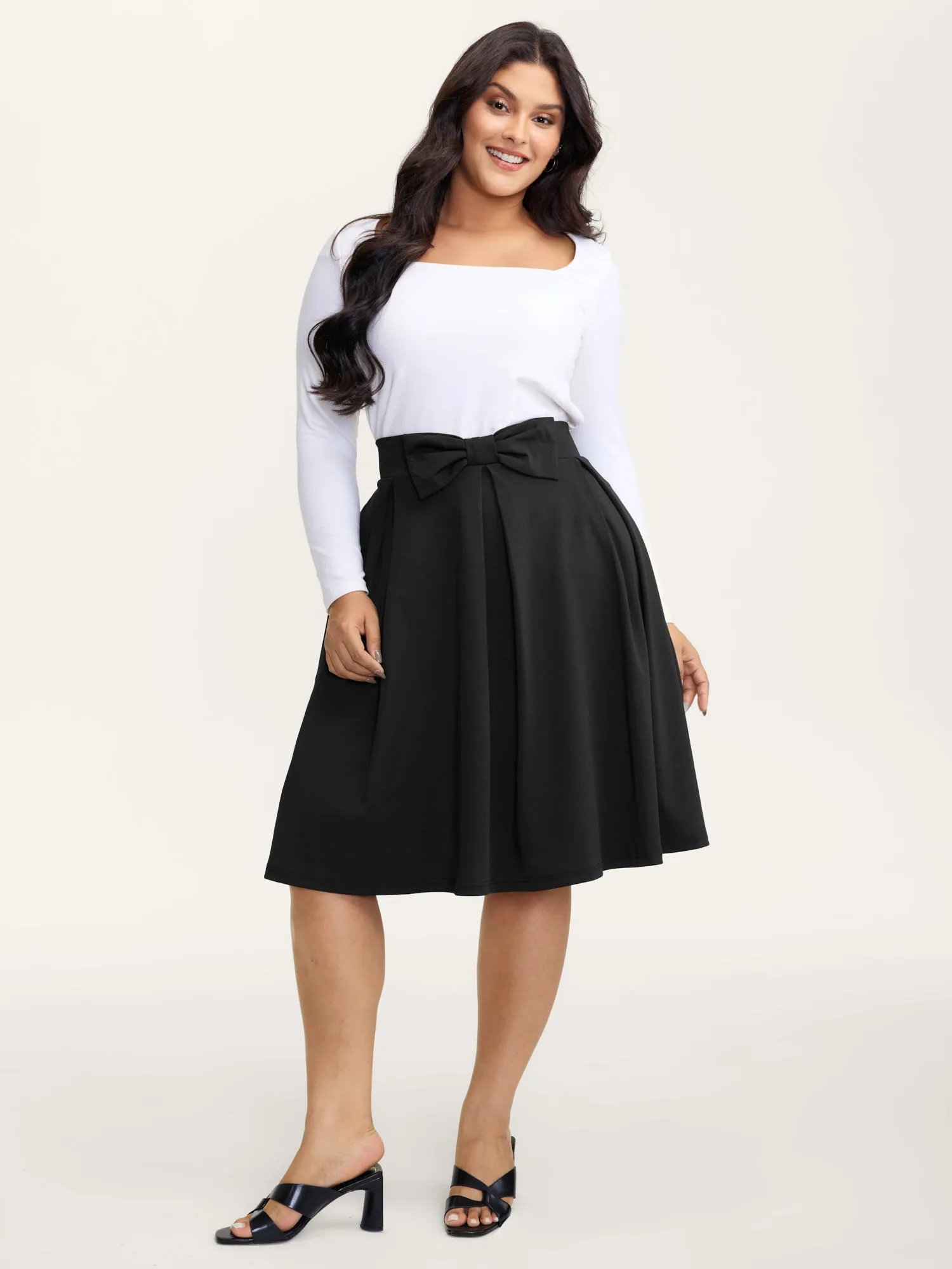 Stretchy Bow Detail Pleated Midi Skirt sold by Bloomchic product image thumbnail 2
