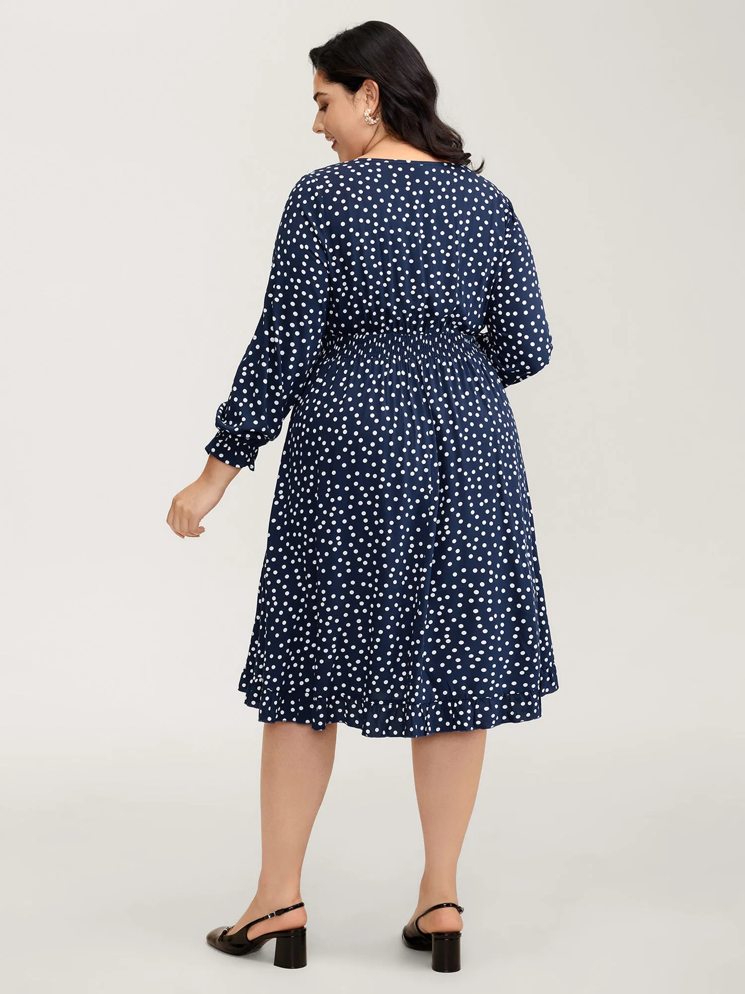 Polka Dots Shirred Drawstring Neck Midi Dress sold by Bloomchic product image thumbnail 4