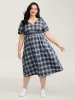 Plaid Print Back Bowknots Contrast Midi Dress sold by Bloomchic