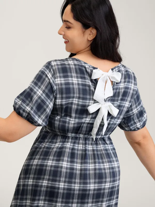 Plaid Print Back Bowknots Contrast Midi Dress sold by Bloomchic