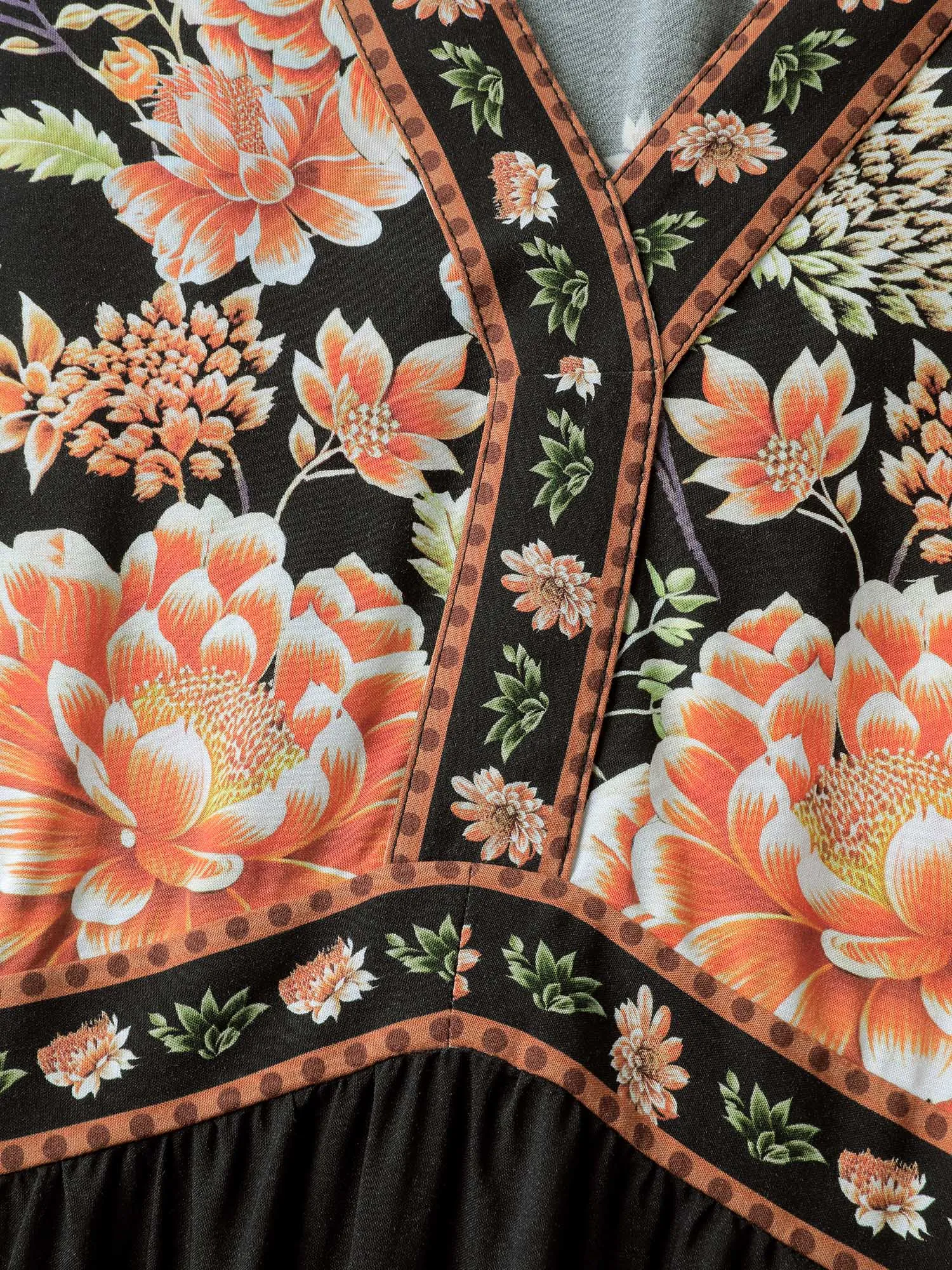 Rayon Floral Print Contrast V-Neck Midi Dress sold by Bloomchic product image thumbnail 5