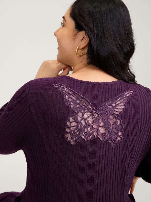 Cut-Out Embroidery Ribbed A-Line Mini Dress sold by Bloomchic