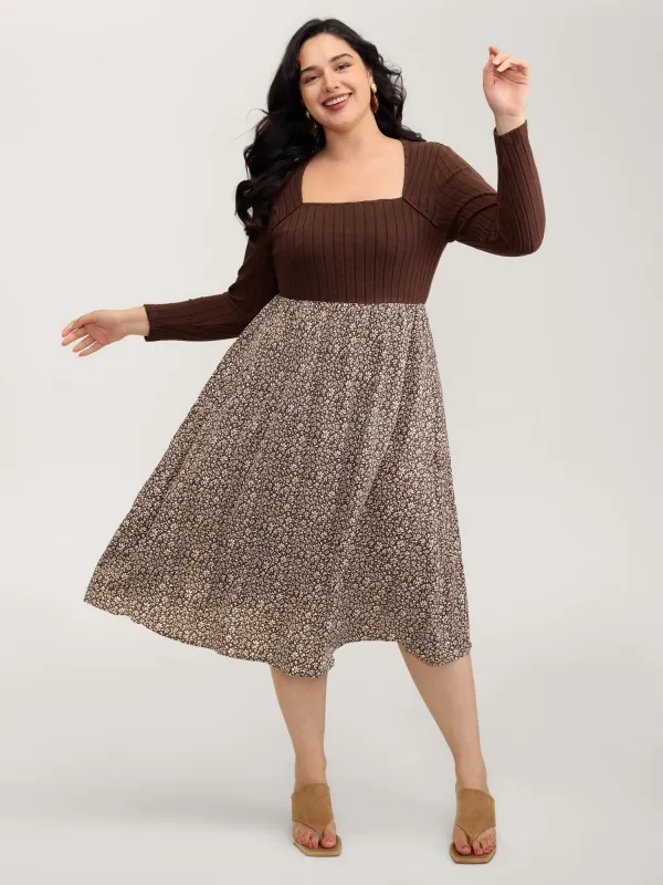 Stretchy Waist Retro Contrast Midi Dress sold by Bloomchic