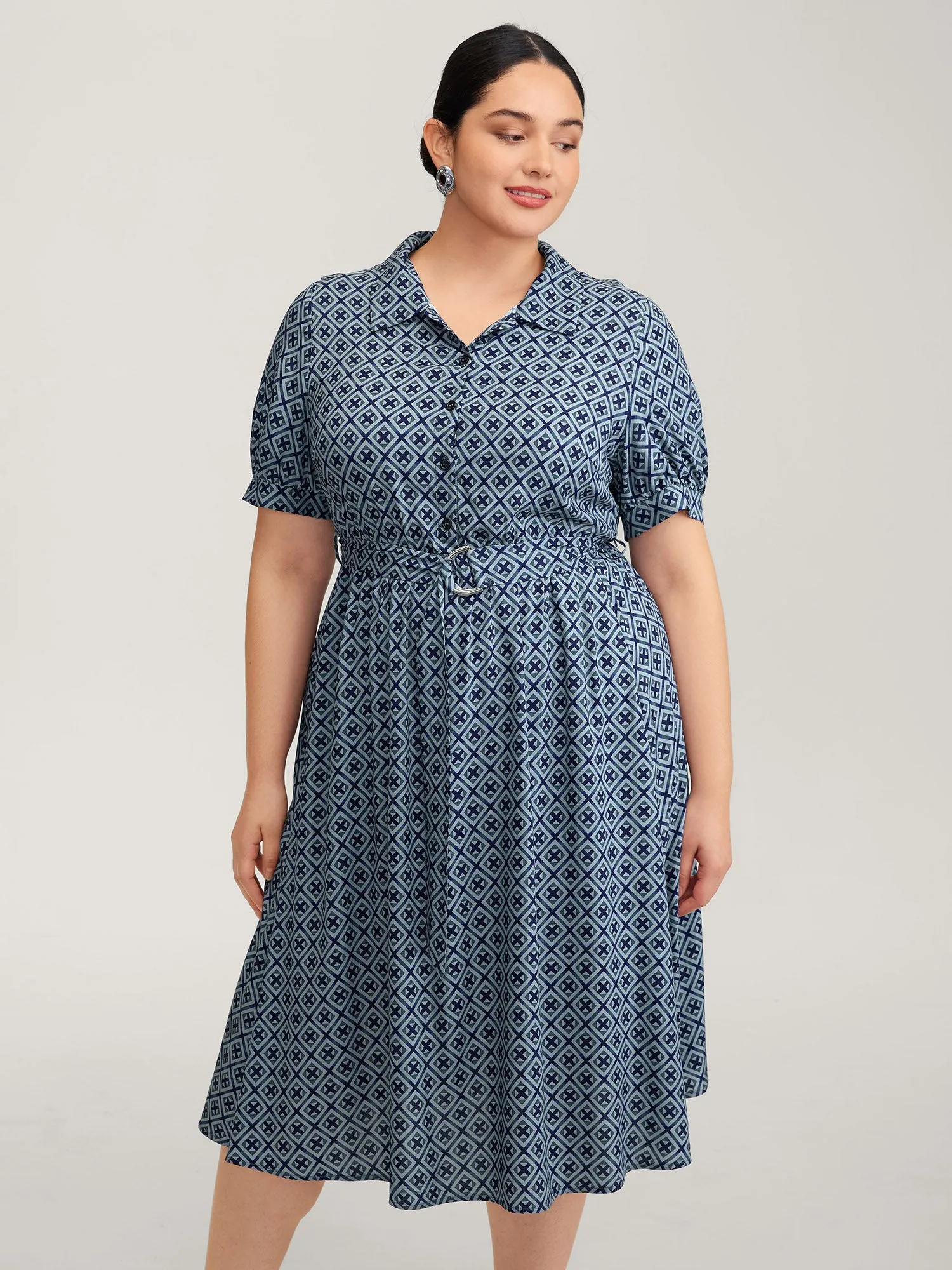 Geometric Print Belted Waist Maxi Dress sold by Bloomchic