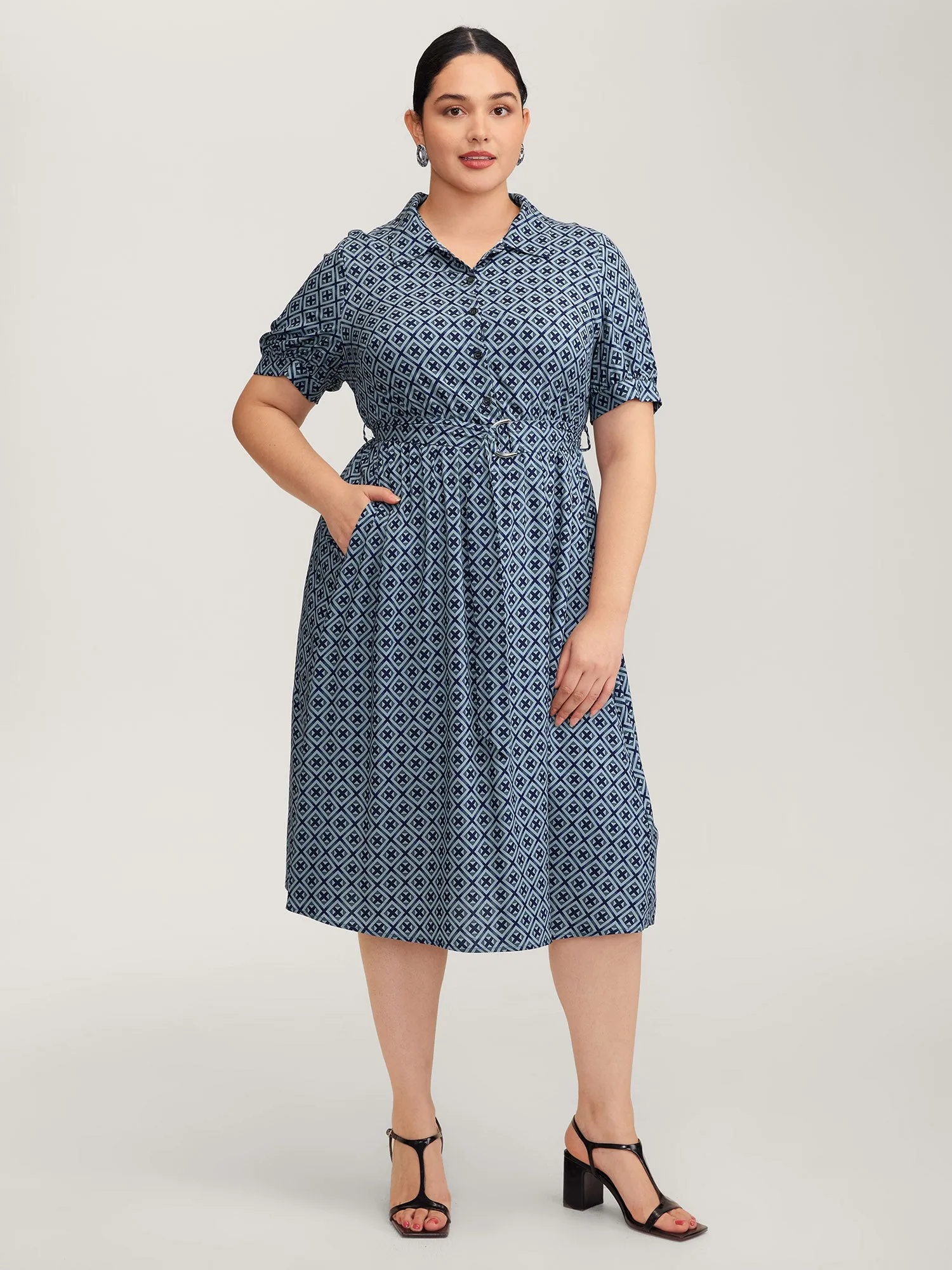 Geometric Print Belted Waist Maxi Dress sold by Bloomchic product image thumbnail 3