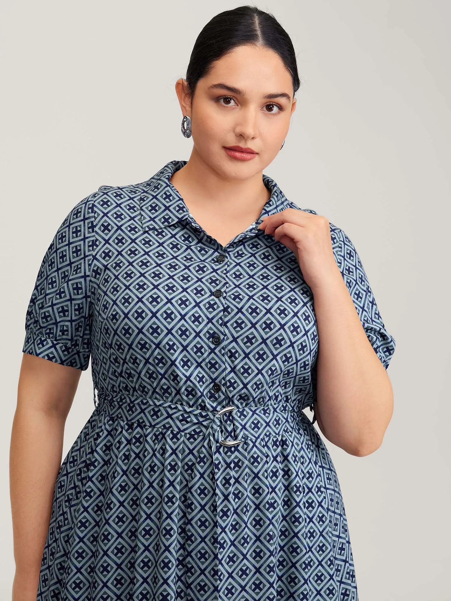 Geometric Print Belted Waist Maxi Dress sold by Bloomchic product image thumbnail 2